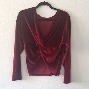 SHEIN Deep Red Velvet Twist Front Blouse